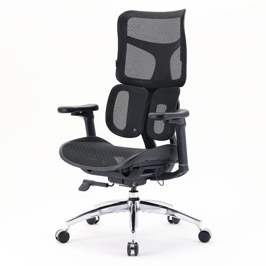 Scaun Ergonomic SIHOO Doro S100 –  Dual Dynamic Lumbar Support – Mesh Respirațional – Backrest Reglabil – 4D Armrests – Recline 135° , Negru