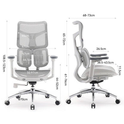 Scaun Ergonomic SIHOO Doro S100 –  Dual Dynamic Lumbar Support – Mesh Respirațional – Backrest Reglabil – 4D Armrests – Recline 135° , Alb