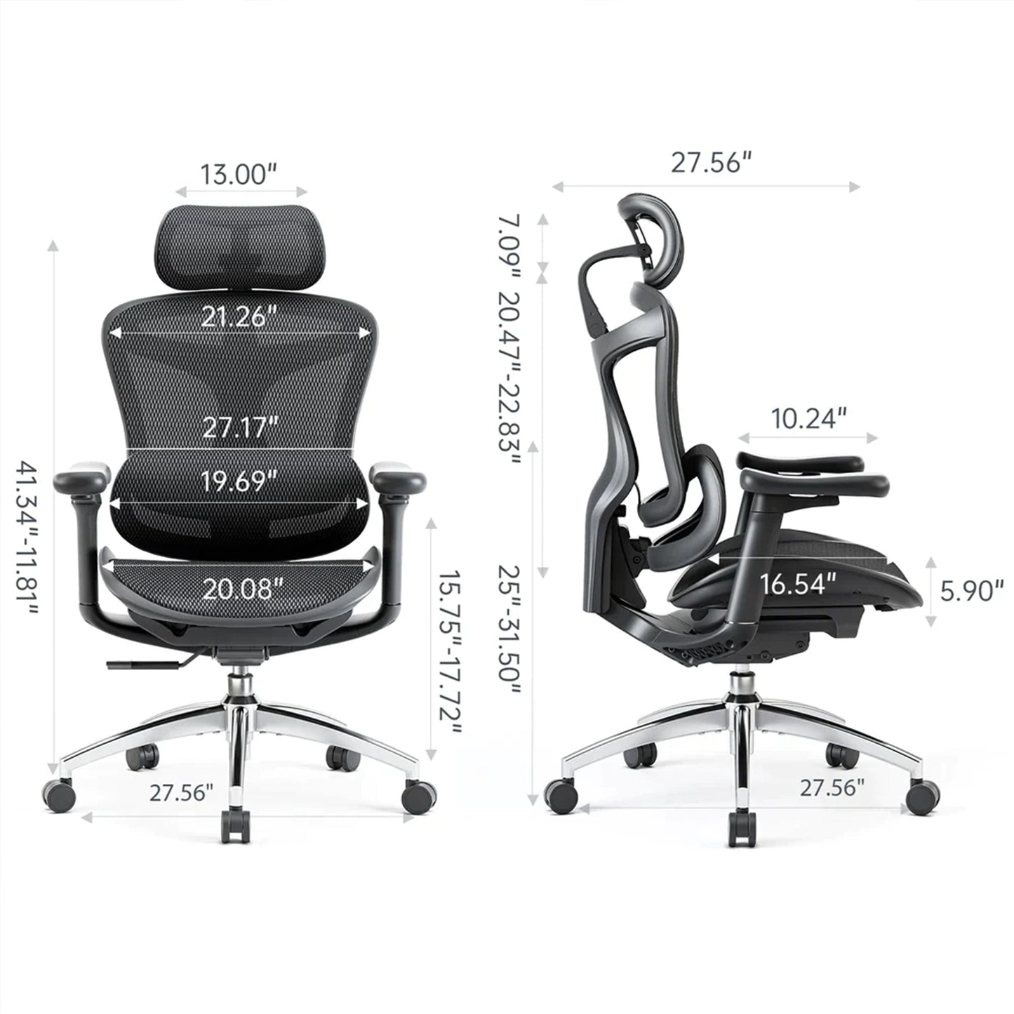 Scaun Ergonomic SIHOO Doro C300 - Self-Adaptive Lumbar Support – Waterfall Seat – 4D Brațe Reglabile – Recline Fluid pentru Productivitate , Negru