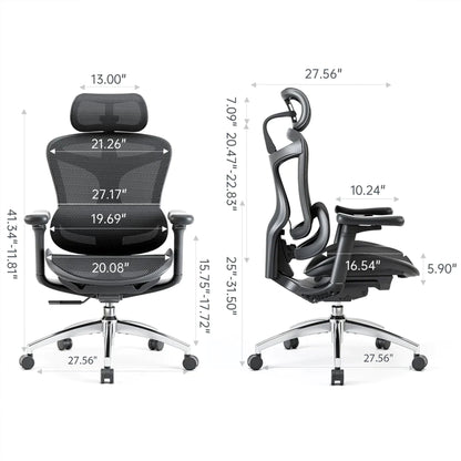 Scaun Ergonomic SIHOO Doro C300 - Self-Adaptive Lumbar Support – Waterfall Seat – 4D Brațe Reglabile – Recline Fluid pentru Productivitate , Negru