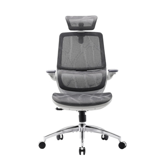 Scaun Ergonomic SIHOO M59AS – Dual Section Backrest, 3D Flip Up Armrests, Headrest Dublă Articulație, Mesh Premium , Gri