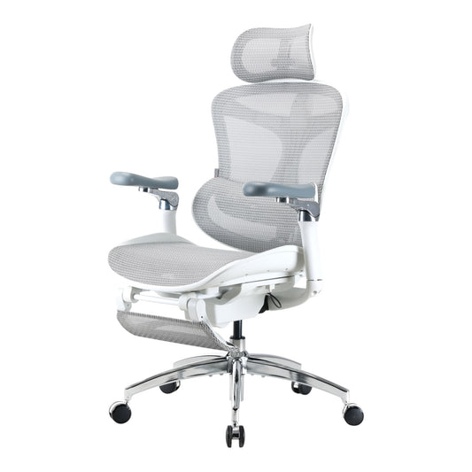 Scaun Ergonomic SIHOO Doro C300 Pro – Dynamic Lumbar Support, Seat Depth Adjustment, 6D Brațe Reglabile – Mesh Respirațional – Suport Postural Premium  - Cu suport de picioare , Alb
